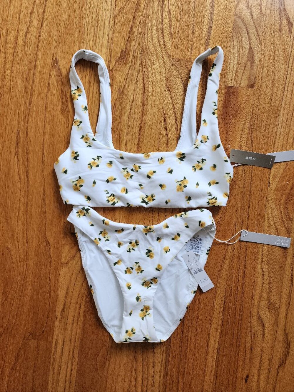 NWT J.Crew Yellow Floral Classic Sculpt Bikini Set Top M Bottom S
